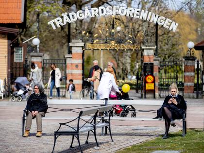 Gothenburg citizens practice social distancing outside the entrance to the Tradgardsforeningen city park as the spread of the disease COVID-19 continues (Reuters)